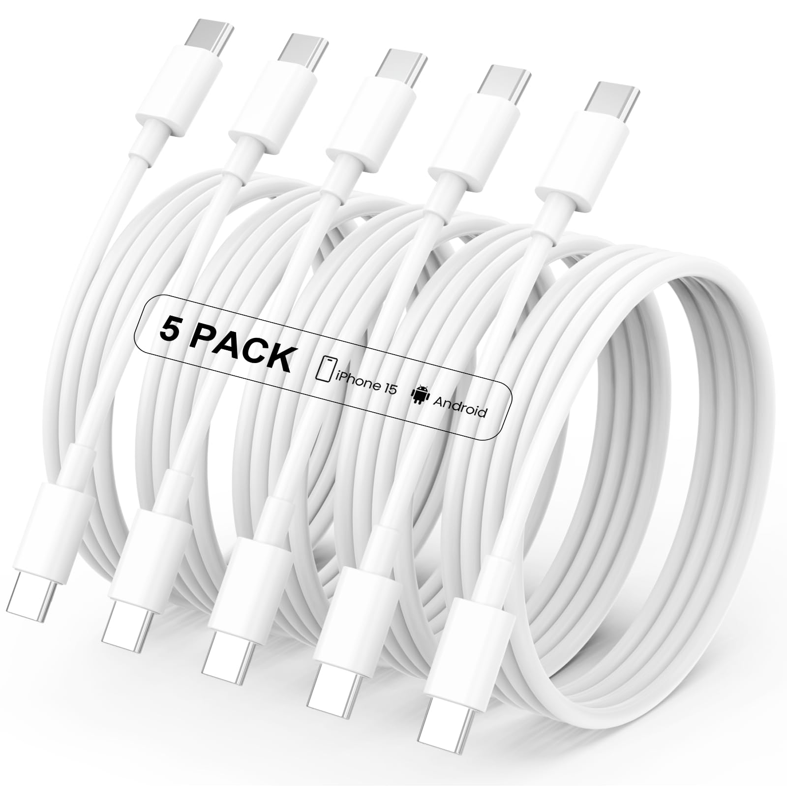 Usb C Charger Cable   5Pack 6Ft (60W/3.1A) Usb C To Usb C Cable Type C Fast Charging Cord For Iphone 15/15 Pro/15 Plus/15 Pro Max, Macbook Pro, Ipad Mini 6/Pro 2021/Air 4, Samsung Galaxy S23